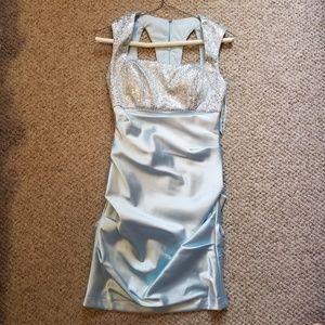 Blue sequin mini dress